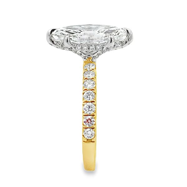 Centurion 2.51ct marquise lab grown diamond hidden halo engagement ring in 14K yellow and white gold, alternate view