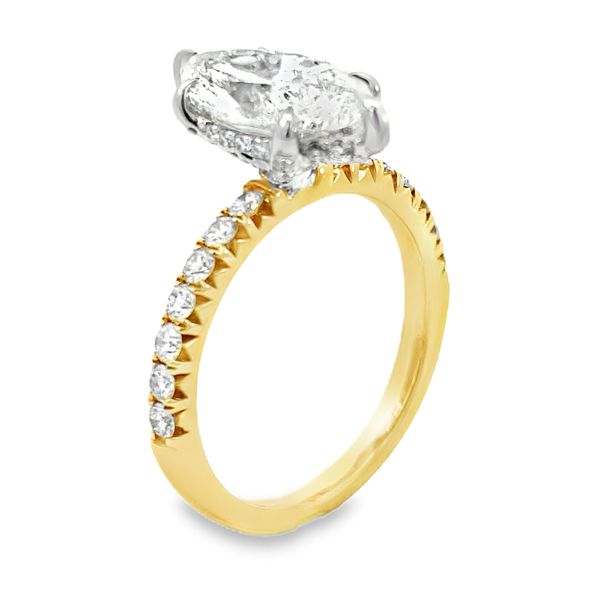 Centurion 2.51ct marquise lab grown diamond hidden halo engagement ring in 14K yellow and white gold, alternate view