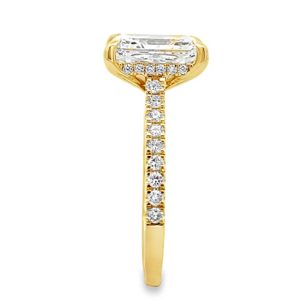 Centurion 2.50ct radiant cut lab grown diamond hidden halo engagement ring in 14K yellow gold, alternate view