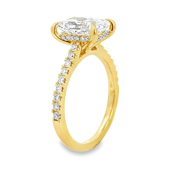 Centurion 2.50ct radiant cut lab grown diamond hidden halo engagement ring in 14K yellow gold, alternate view
