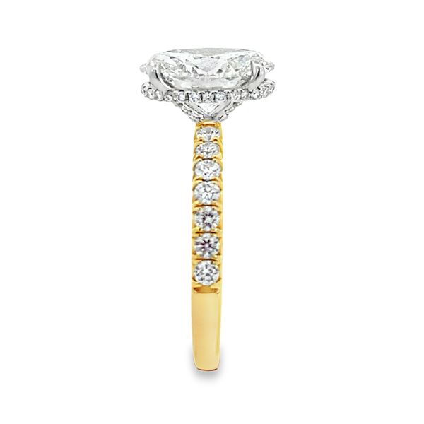 Centurion 2.65ct oval lab grown diamond hidden halo engagement ring in 14K yellow and white gold, alternate view