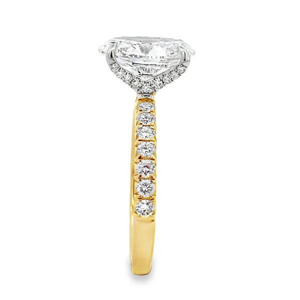 Centurion 2.50ct oval lab grown diamond hidden halo engagement ring in 14K yellow and white gold, alternate view