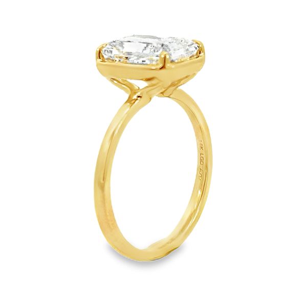 Centurion 3.02ct radiant cut lab grown diamond bezel set solitaire engagement ring in 14K yellow gold, alternate view
