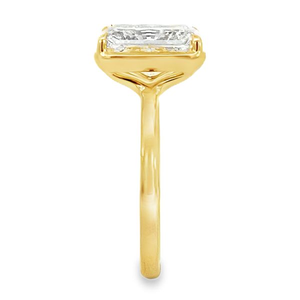 Centurion 3.02ct radiant cut lab grown diamond bezel set solitaire engagement ring in 14K yellow gold, alternate view