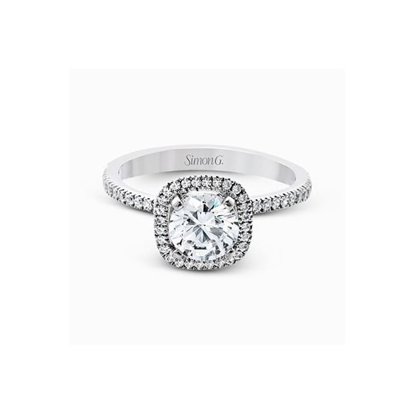 Simon G. 18K White Gold Halo Engagement Ring Mounting Image 2 SVS Fine Jewelry Oceanside, NY