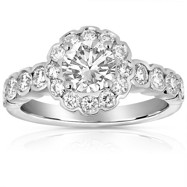 18K White Gold Flower Halo Engagement Ring SVS Fine Jewelry Oceanside, NY