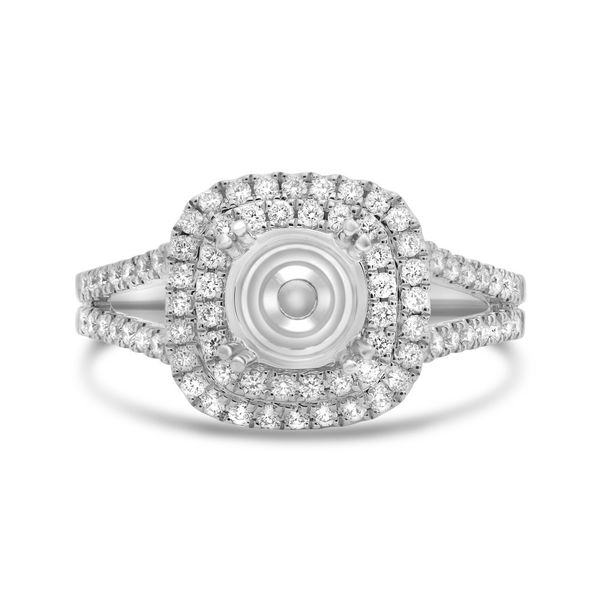 White Gold Split Shank Double Halo Diamond Engagement Ring SVS Fine Jewelry Oceanside, NY