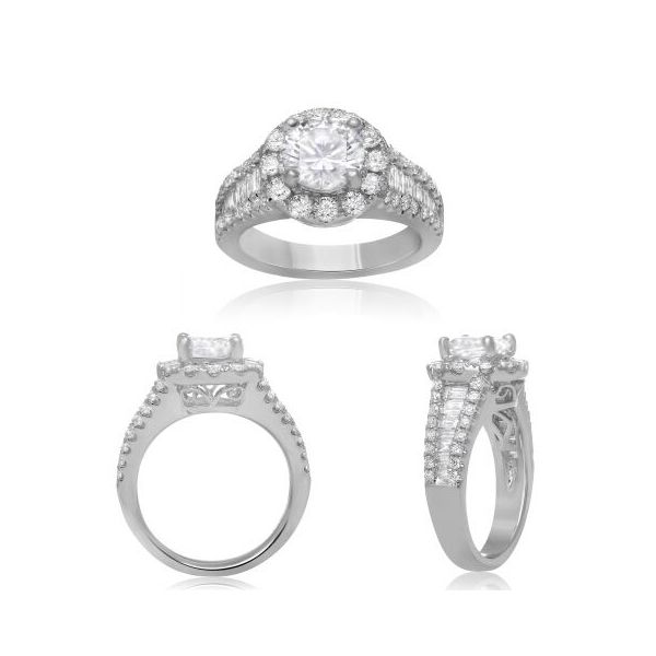 Platinum Split Shank Round Halo Diamond Engagement Ring SVS Fine Jewelry Oceanside, NY