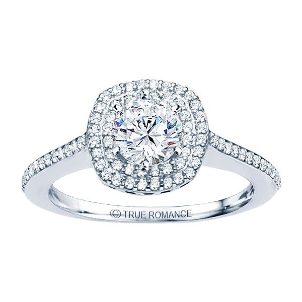 True Romance 14K White Gold Cushion Halo Engagement Ring SVS Fine Jewelry Oceanside, NY