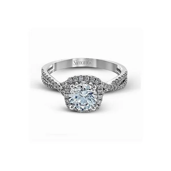 Simon G. Platinum Halo Engagement Ring Mounting - Size 6.5 Image 2 SVS Fine Jewelry Oceanside, NY