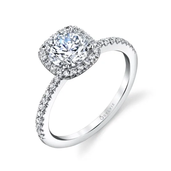 Sylvie Camilla White Gold Cushion Halo Engagement Ring SVS Fine Jewelry Oceanside, NY
