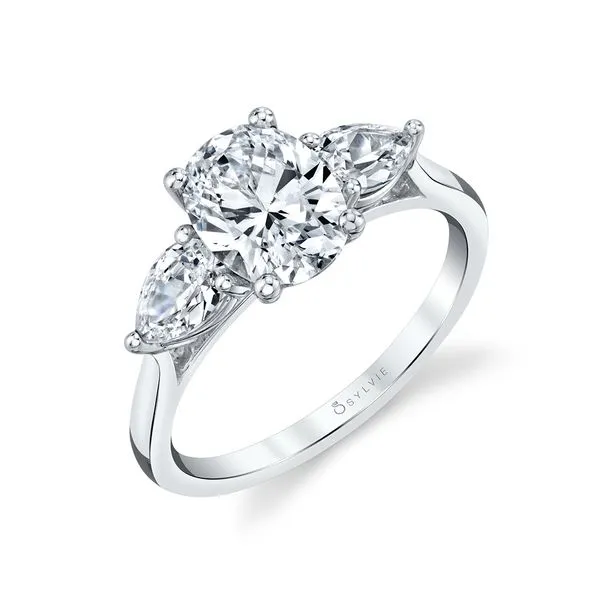 Sylvie White Gold Three Stone Oval Engagement Ring SVS Fine Jewelry Oceanside, NY
