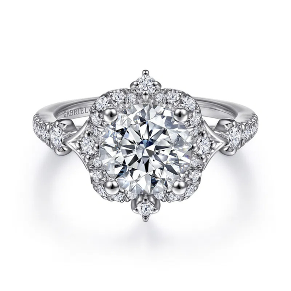 Gabriel & Co. Victorian 14K White Gold Veronique Engagement Ring SVS Fine Jewelry Oceanside, NY