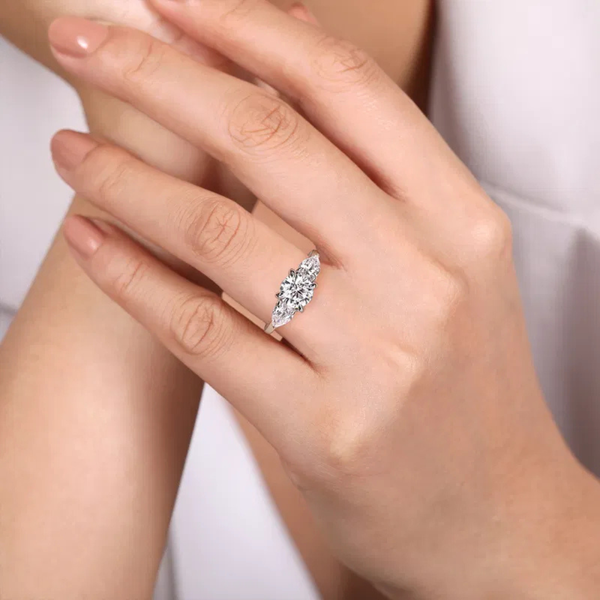 Gabriel & Co. Contemporary 14K White Gold Round Three Stone Adalia Engagement Ring Image 5 SVS Fine Jewelry Oceanside, NY