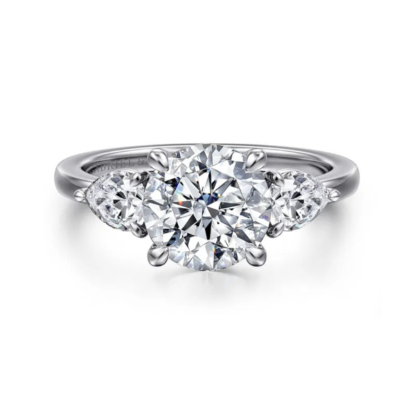Gabriel & Co. Contemporary 14K White Gold Round Three Stone Adalia Engagement Ring SVS Fine Jewelry Oceanside, NY