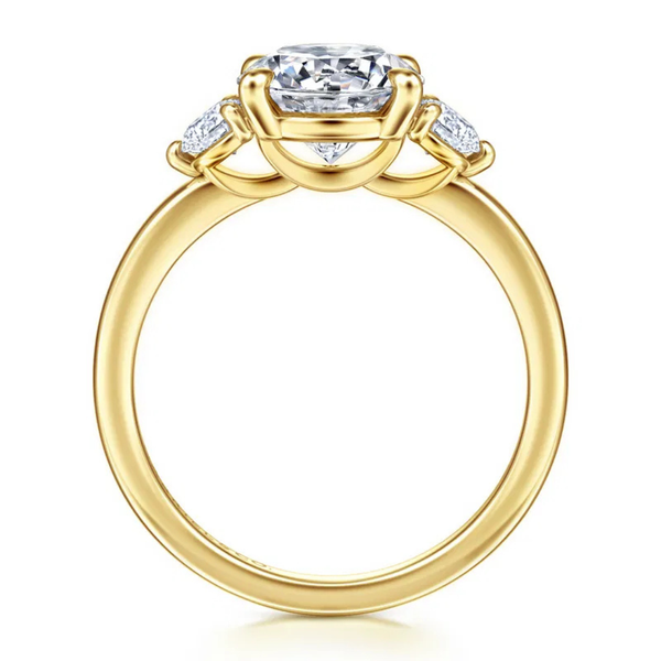 Gabriel & Co Contemporary 14K Yellow Gold  Adeline Three Stone Diamond Engagement Ring Image 2 SVS Fine Jewelry Oceanside, NY