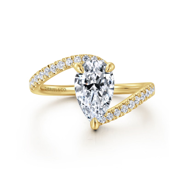 Gabriel & Co. Contemporary 14K Yellow Gold Leina Bypass Pear Shape Engagement Ring SVS Fine Jewelry Oceanside, NY