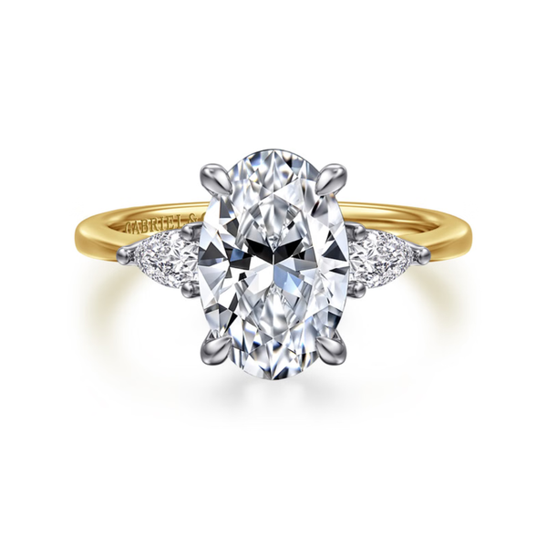 Gabriel & Co. Classic 14K Yellow Gold Sima Oval Three Stone Engagement Ring SVS Fine Jewelry Oceanside, NY