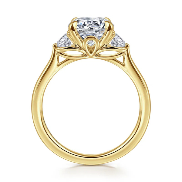 Gabriel & Co. Lotus14K Yellow Gold Madison Round Three Stone Engagement Ring Image 2 SVS Fine Jewelry Oceanside, NY