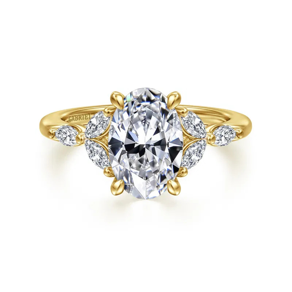 Gabriel & Co. Floral Nouveau 14K Yellow Gold Adella Oval Engagement Ring SVS Fine Jewelry Oceanside, NY