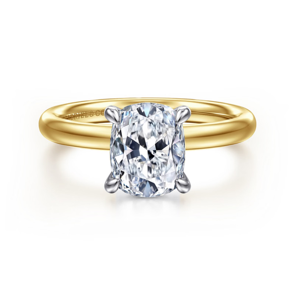 Gabriel & Co. Contemporary 14K White- Yellow Gold Unite Elongated Cushion Cut Engagement Ring SVS Fine Jewelry Oceanside, NY