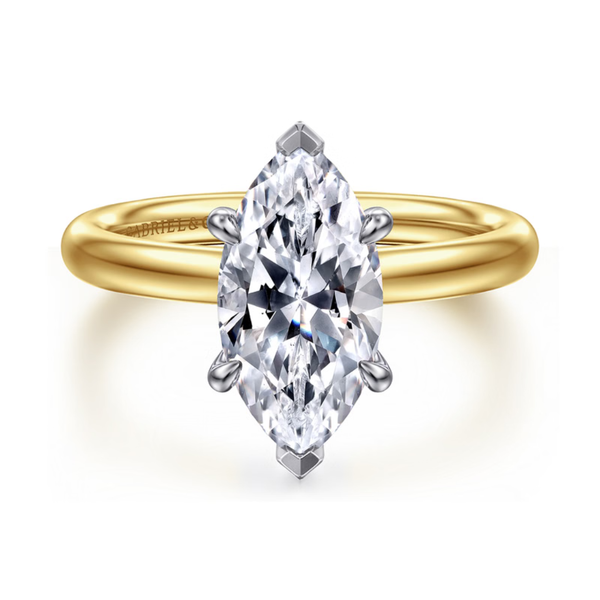 Gabriel & Co. Contemporary 14K White- Yellow Gold Unite Marquise Shape Engagement Ring SVS Fine Jewelry Oceanside, NY