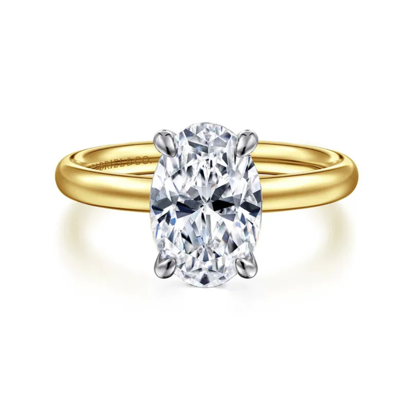 Gabriel & Co. Contemporary 14K White- Yellow Gold Unite Oval Shape Engagement Ring SVS Fine Jewelry Oceanside, NY