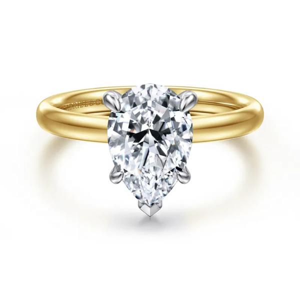 Gabriel & Co. Contemporary 14K White- Yellow Gold Unite Pear Shape Engagement Ring SVS Fine Jewelry Oceanside, NY