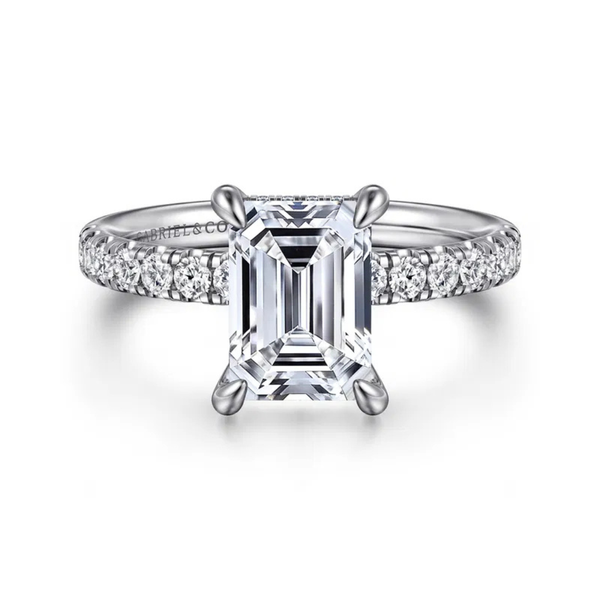 Gabriel & Co. Contemporary 14K White Gold Adela Emerald Cut Hidden Halo Engagement Ring SVS Fine Jewelry Oceanside, NY