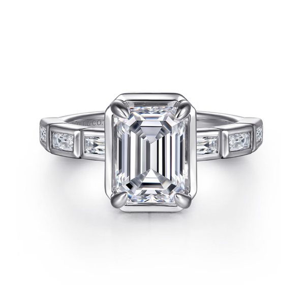Gabriel & Co. Contemporary 14K White Gold Delphe Emerald Cut Engagement Ring SVS Fine Jewelry Oceanside, NY
