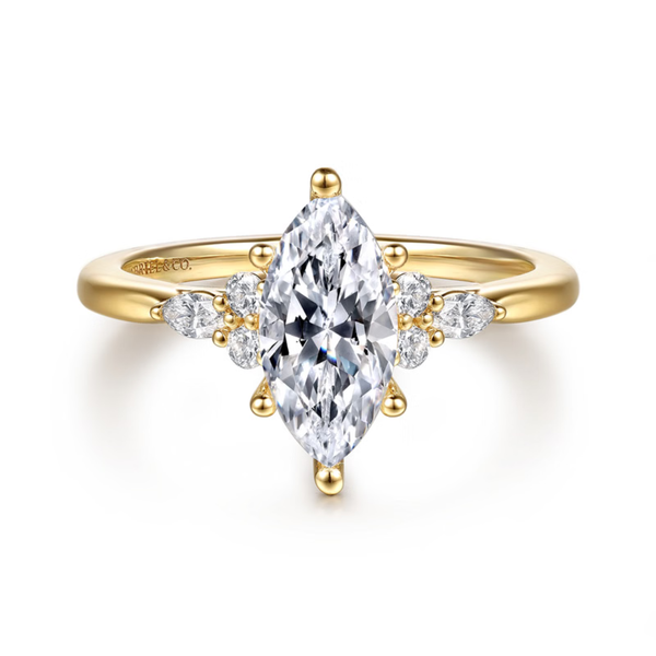 Gabriel & Co. Starlight Arletta 14K Yellow Gold 6 Prong Marquise Shape Diamond Engagement Ring SVS Fine Jewelry Oceanside, NY