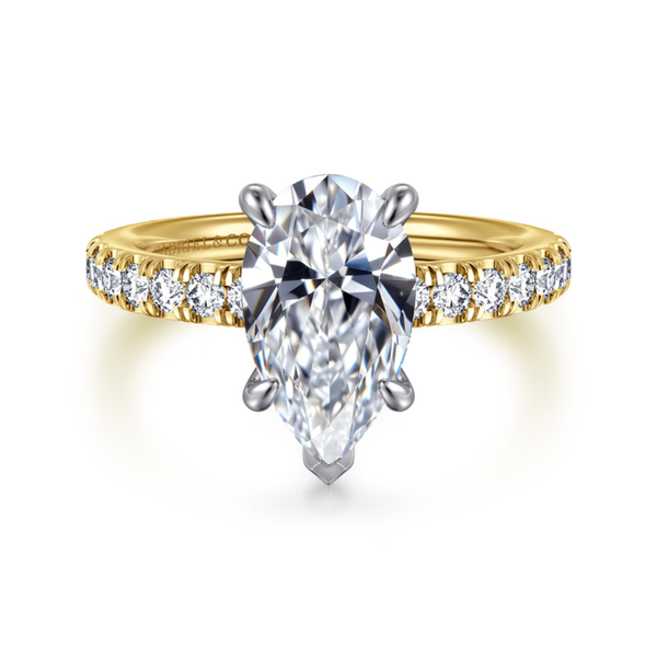 Gabriel & Co. Contemporary Aruba 14K White & Yellow Gold Pear Shape Diamond Engagement Ring SVS Fine Jewelry Oceanside, NY