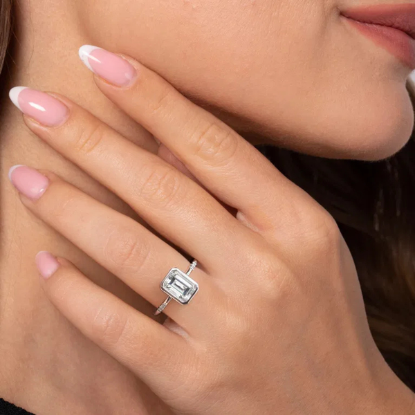 Gabriel & Co. Contemporary Aspen 14K White Gold Bezel Set Emerald Cut Engagement Ring Image 5 SVS Fine Jewelry Oceanside, NY