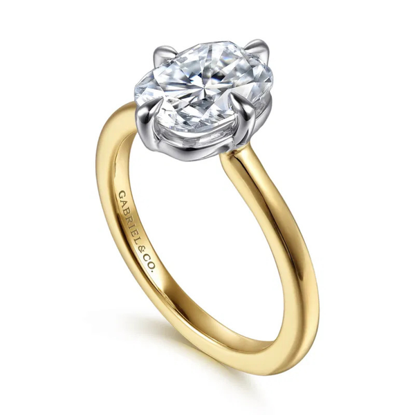 Gabriel & Co. Contemporary Lou 14K White & Yellow Gold Elongated Cushion Compass Prong Solitaire Engagement Ring Image 3 SVS Fine Jewelry Oceanside, NY