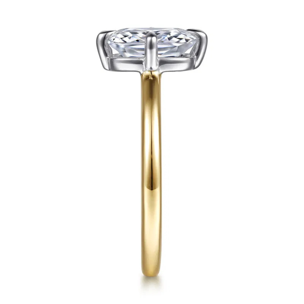 Gabriel & Co. Contemporary Lou 14K White & Yellow Gold Elongated Cushion Compass Prong Solitaire Engagement Ring Image 4 SVS Fine Jewelry Oceanside, NY