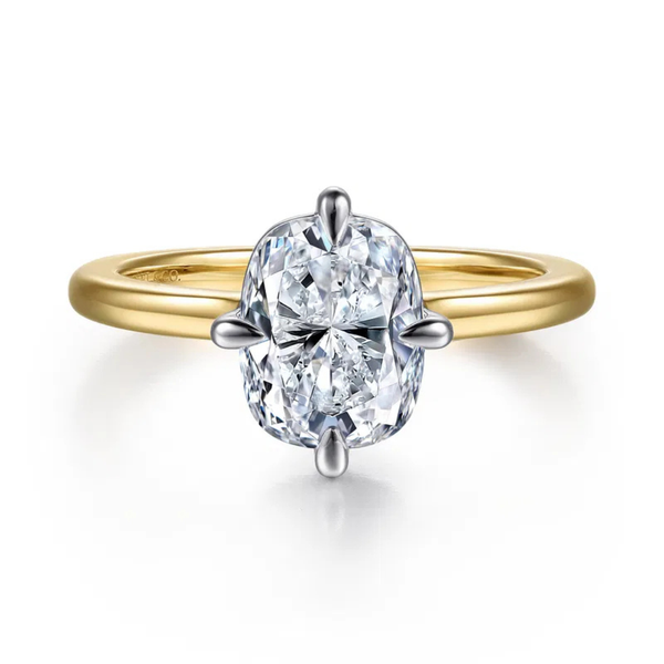 Gabriel & Co. Contemporary Lou 14K White & Yellow Gold Elongated Cushion Compass Prong Solitaire Engagement Ring SVS Fine Jewelry Oceanside, NY