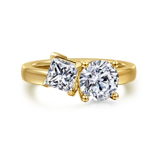 Gabriel & Co. Contemporary Aveline 14K Yellow Gold Toi et Moi Round Engagement Ring SVS Fine Jewelry Oceanside, NY