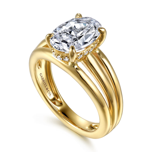 Gabriel & Co Contemporary Bexley 14K Yellow Gold Split Shank Oval Diamond Engagement Ring Image 3 SVS Fine Jewelry Oceanside, NY