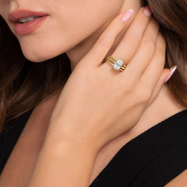 Gabriel & Co Contemporary Bexley 14K Yellow Gold Split Shank Oval Diamond Engagement Ring Image 5 SVS Fine Jewelry Oceanside, NY