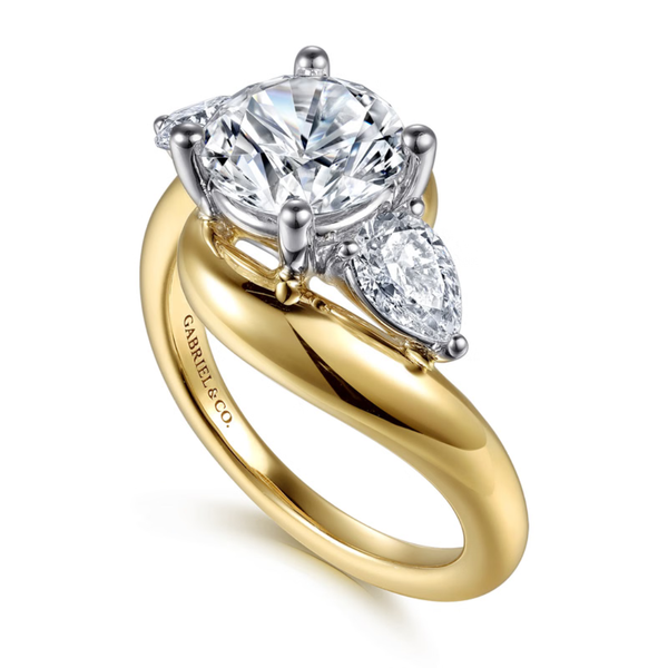 Gabriel & Co. Contemporary Beyond 14K White & Yellow Gold Bypass Round Three Stone Diamond Engagement Ring Image 3 SVS Fine Jewelry Oceanside, NY