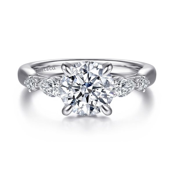 Gabriel & Co. Lotus 14K White Gold Bonita Round Cut Engagement Ring SVS Fine Jewelry Oceanside, NY