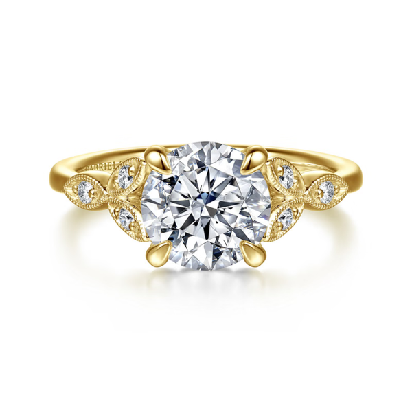 Gabriel & Co. Victorian 14K Yellow Gold Brigada Round Cut Engagement Ring SVS Fine Jewelry Oceanside, NY