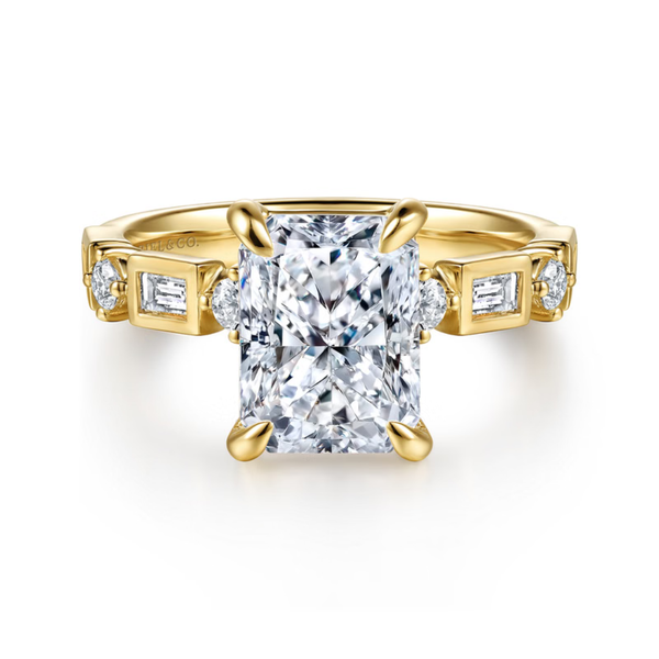 Gabriel & Co. Contemporary 14K Yellow Gold Cabana Radiant Cut Engagement Ring SVS Fine Jewelry Oceanside, NY