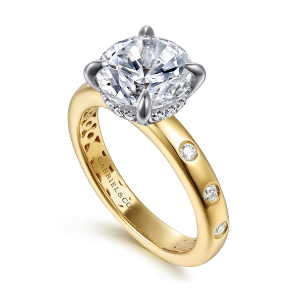 Gabriel & Co. Contemporary 14K White- Yellow  Gold Cabata Round Cut Engagement Ring Image 3 SVS Fine Jewelry Oceanside, NY