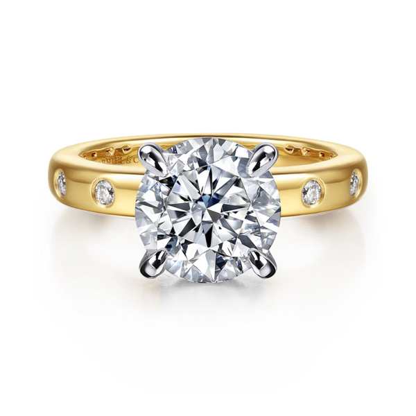 Gabriel & Co. Contemporary 14K White- Yellow  Gold Cabata Round Cut Engagement Ring SVS Fine Jewelry Oceanside, NY