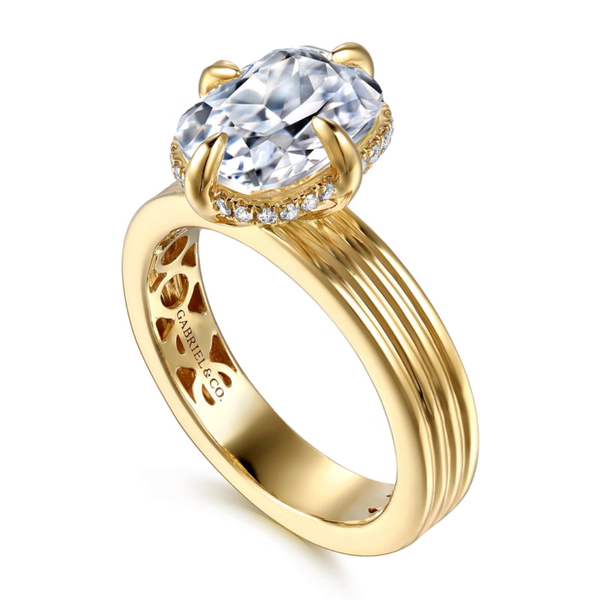 Gabriel & Co. Contemporary 14K Yellow Gold Cassandra Elongated Cushion Cut Engagement Ring Image 3 SVS Fine Jewelry Oceanside, NY