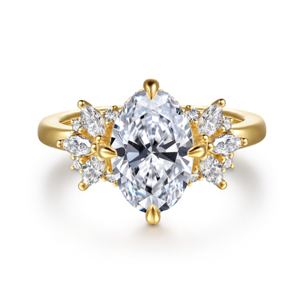 Gabriel & Co. Starlight14K Yellow Gold Clover Compass Prong Oval Cut Engagement Ring SVS Fine Jewelry Oceanside, NY