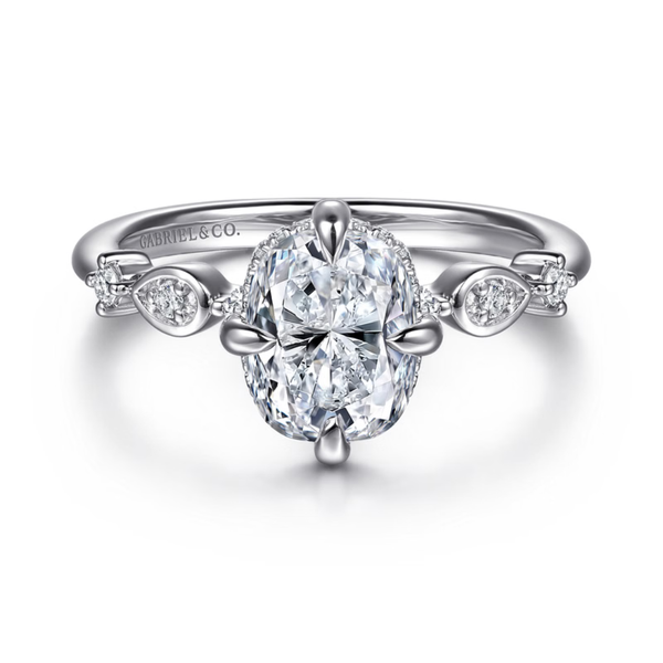 Gabriel & Co. Contemporary 14K White Gold Clyde Elongated Cushion Cut Engagement Ring SVS Fine Jewelry Oceanside, NY