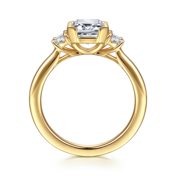 Gabriel & Co. Contemporary 14K Yellow Gold Colleen Emerald Cut Half Bezel Three Stone Engagement Ring Image 2 SVS Fine Jewelry Oceanside, NY