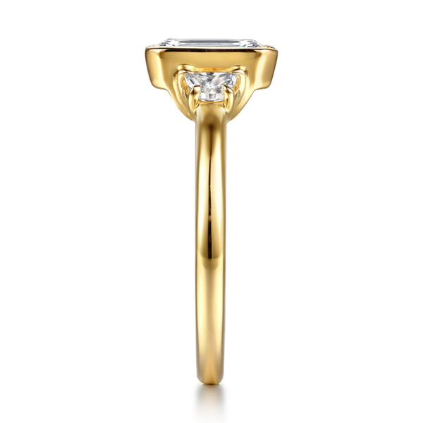 Gabriel & Co. Contemporary 14K Yellow Gold Colleen Emerald Cut Half Bezel Three Stone Engagement Ring Image 4 SVS Fine Jewelry Oceanside, NY